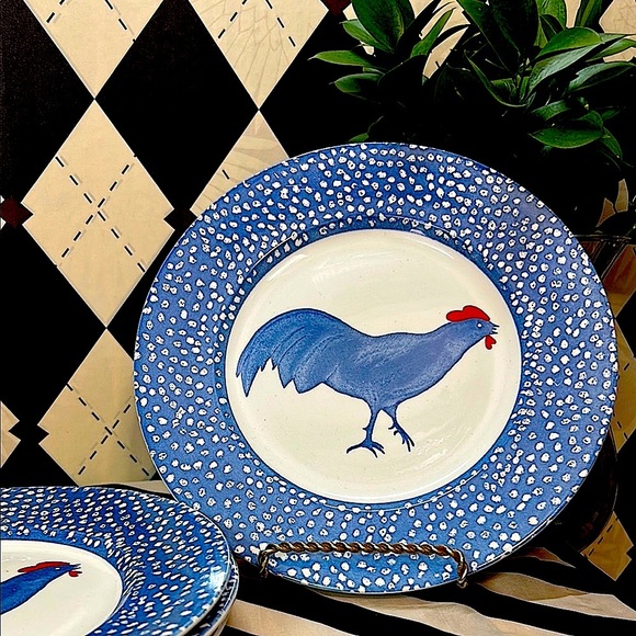 Vintage Chanticleer Set of 4 by Alice Cotterell – Blue Rooster Dinner Plates - Picture 5 of 11